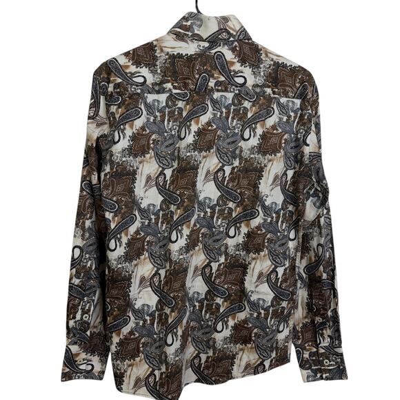 Kenzo Paris Slim Fit Dress Shirt Mens 39 15 Brown Paisley Long Sleeve Button Up - Picture 2 of 12